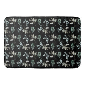 Schwarz-Grün-botanische Blätter Badematte