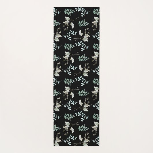 Schwarz-Grün-botanische Blätter Yogamatte (Rückseite)