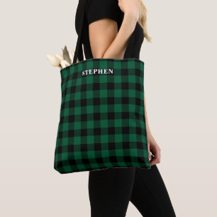 Schwarz-Grün-Buffalo-Kariert-Monogramm Tasche