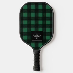 Schwarz-Grün-Buffalo-Monogramm Karierter Karo Pickleball Schläger