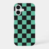 Schwarz-Grün-Checkerboard-Anime-Stil iPhone 16 Hülle (Rückseite)