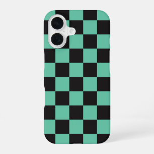 Schwarz-Grün-Checkerboard-Anime-Stil iPhone 16 Hülle