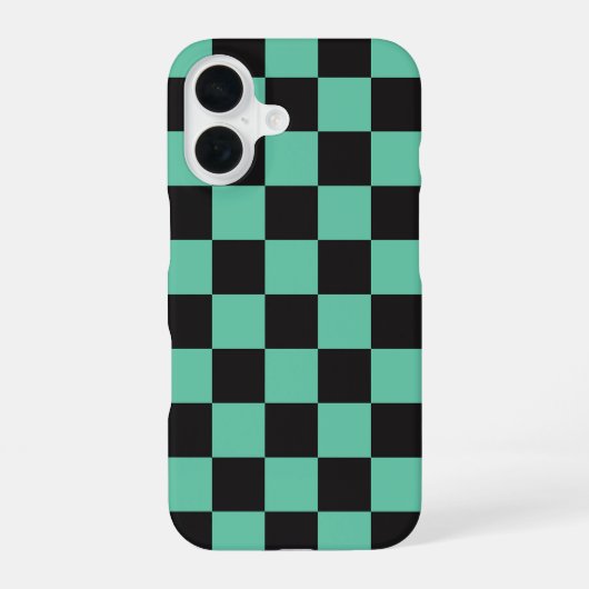 Schwarz-Grün-Checkerboard-Anime-Stil iPhone 16 Hülle (Rückseite)