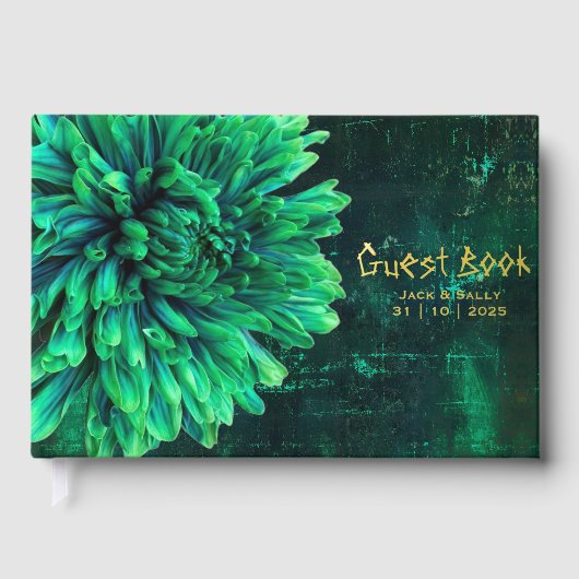 Schwarz-Grün-Chrysanthemen Gästebuch (Vorderseite)