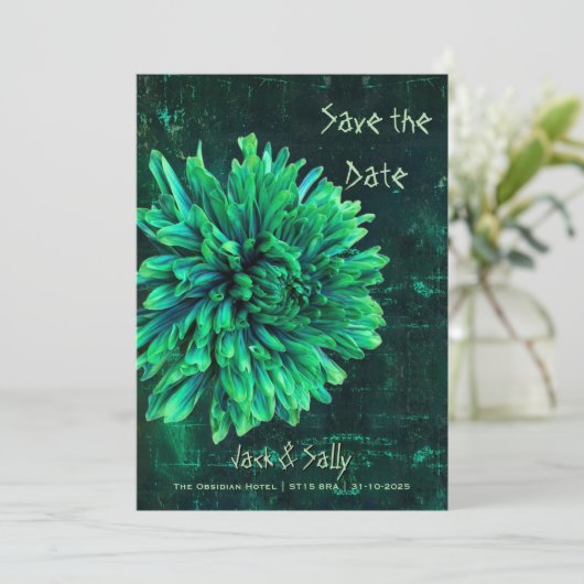 Schwarz-Grün-Chrysanthemen Save The Date (Stehend Vorderseite)