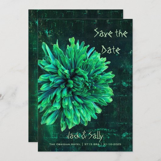 Schwarz-Grün-Chrysanthemen Save The Date (Vorne/Hinten)