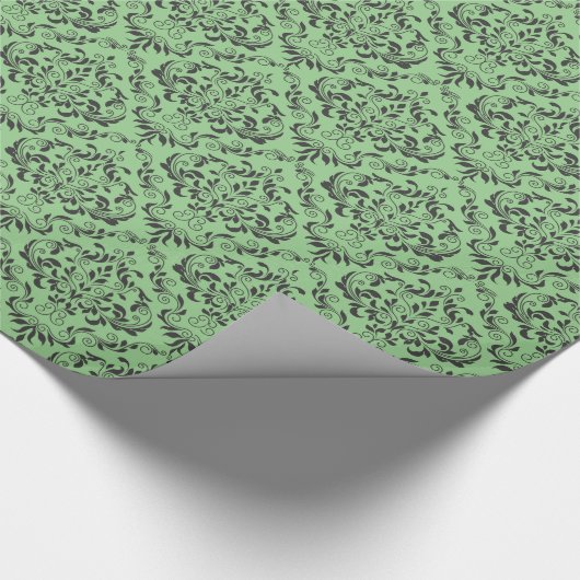 Schwarz-Grün-Damast-Muster Geschenkpapier (Ecke)