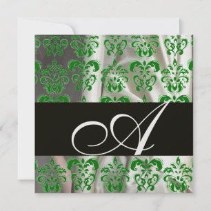 SCHWARZ GRÜN EIS WEIß SEIDEN DAMAST TUCH MONOGRAMM EINLADUNG