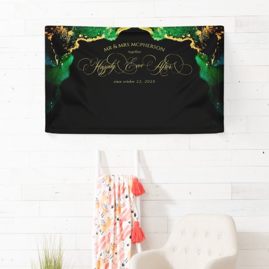 Schwarz-Grün-Elegant-Script-Hochzeitskulisse Banner (Insitu)
