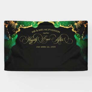 Schwarz-Grün-Elegant-Script-Hochzeitskulisse Banner