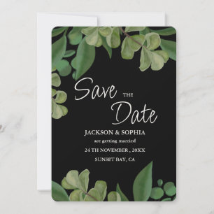 Schwarz & Grün Elegante, rustikale Blätter üppig Save The Date