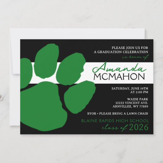 Schwarz/Grün-eleganter Pawprint (Foto hinten) Einladung (Vorderseite)