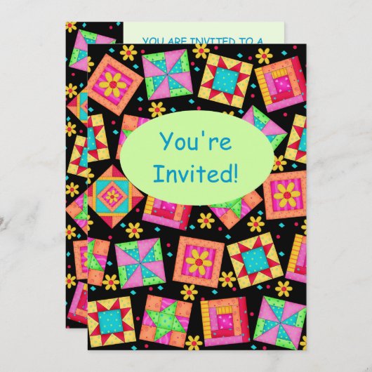Schwarz-Grün-farbiges Patchwork Quilt Block Art Einladung (Vorne/Hinten)