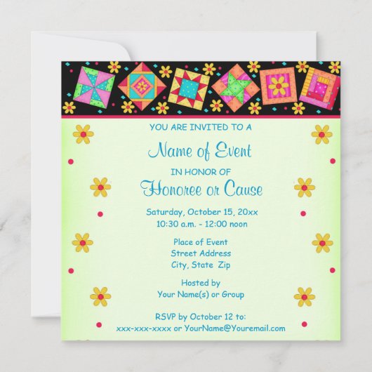 Schwarz-Grün-farbiges Patchwork Quilt Block Art Einladung (Rückseite)