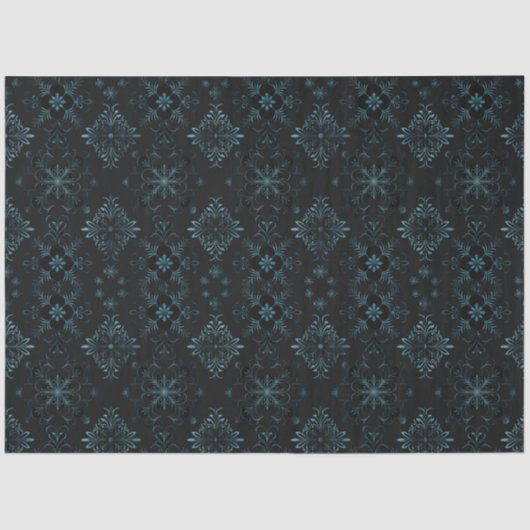 Schwarz-Grün-Flora-Schneeflocken Weihnachten Seidenpapier (Vorderseite)