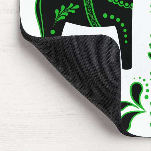 Schwarz/grün Folk Dala Pferd/Folk Friesian Mousepad (Ecke)