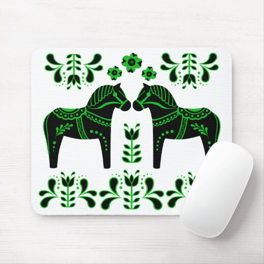 Schwarz/grün Folk Dala Pferd/Folk Friesian Mousepad (Mit Mouse)