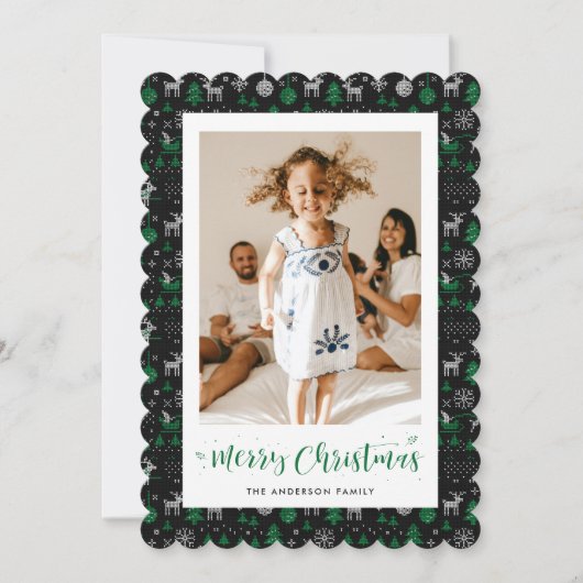 Schwarz-Grün-Foto Weihnachtskarte Feiertagskarte (Vorderseite)