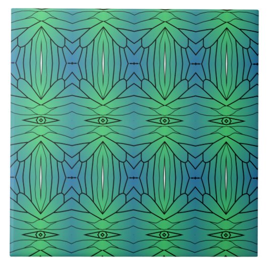 Schwarz-grün-geometrische Linien Augen beobachten Fliese (Vorderseite)