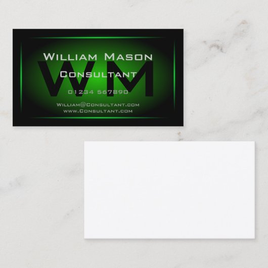 Schwarz-Grün-Gerahmt-Monogramm - Visitenkarte (Vorne/Hinten)