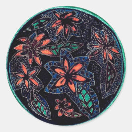 Schwarz-Grün-Henna-Muster Runder Aufkleber