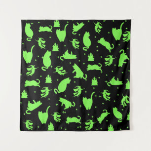 Schwarz-Grün-Hexenkatzen-Tapestry Wandteppich