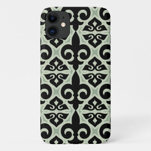 Schwarz-Grün-Lilie-Muster Case-Mate iPhone Hülle (Rückseite)