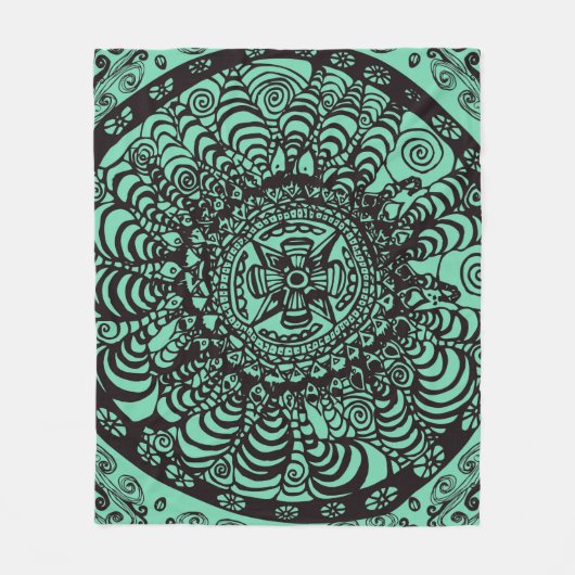 Schwarz-Grün-Mandala-Fleece Fleecedecke (Vorderseite)