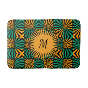 Schwarz-Grün-Moderne Geometrie-Monogramm Badematte