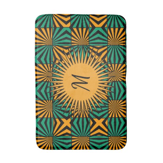 Schwarz-Grün-Moderne Geometrie-Monogramm Badematte (Vorderseite Vertikal)