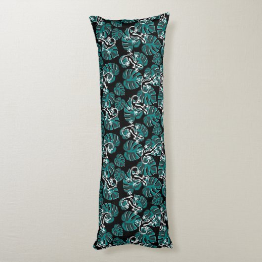 Schwarz-Grün-Muster - Geckos und Blätter Seitenschläferkissen (Rückseite (Vertikal))