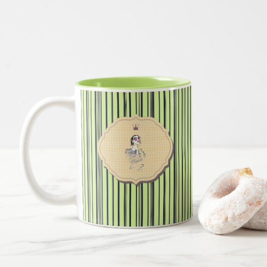 Schwarz-Grün Niedlich Girl Beauty Stripe Zweifarbige Tasse (Mit Donut)