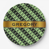 Schwarz-Grün-Pfund-Zeichen (£) gestreiftes Muster Pappteller (Vorderseite)