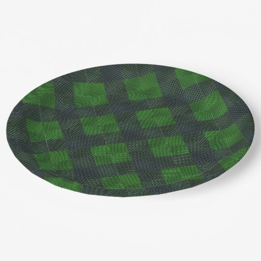 Schwarz-Grün-Quadrate oder karierter Stil Pappteller (Schrägansicht)