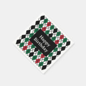 Schwarz Grün Rot Argyle-Muster Geburtstag Serviette (Ecke)