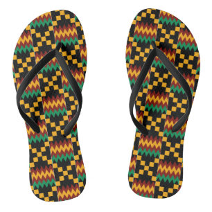 Schwarz, Grün, Rot, Gelb Kente Tuch Badesandalen