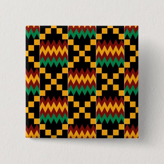 Schwarz, Grün, Rot und Gelb Kente Tuch Button (Vorderseite)