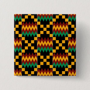 Schwarz, Grün, Rot und Gelb Kente Tuch Button