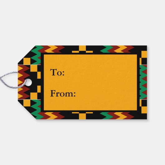 Schwarz, Grün, Rot und Gelb Kente Tuch Geschenkanhänger (Rückseite Horizontal)