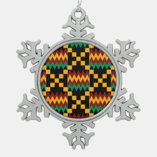 Schwarz, Grün, Rot und Gelb Kente Tuch Schneeflocken Zinn-Ornament