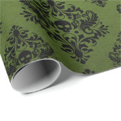 Schwarz-Grün-Rustikal-Damaskus-Druck Geschenkpapier (Rolleneckpunkt)