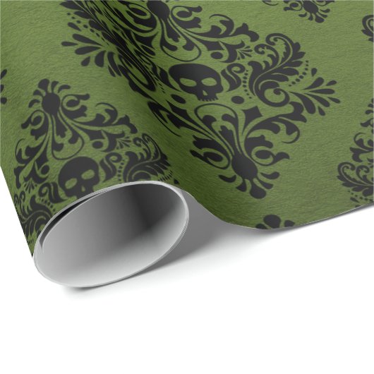 Schwarz-Grün-Rustikal-Damaskus-Druck Geschenkpapier (Rolleneckpunkt)