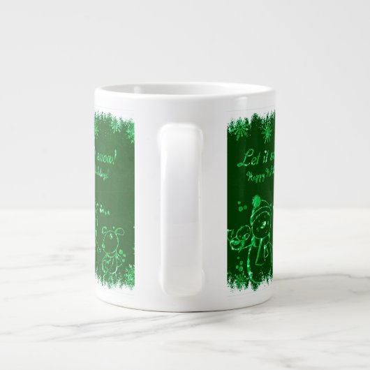 Schwarz-Grün-Schneemann-Illustration-Let it Snow Jumbo-Tasse (Rückseite)