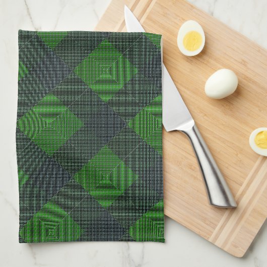 Schwarz-Grün-Schrägstellen oder Schachstil Geschirrtuch (Viertel Falte)