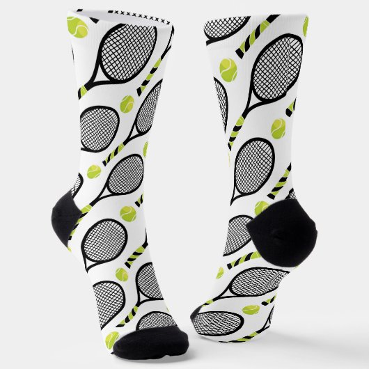 🎾 Schwarz-Grün-Tennis 🎾 Weiß Socken (Gewinkelt)