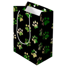 Schwarz-Grün Texturpaw Druckmuster Mittlere Geschenktüte