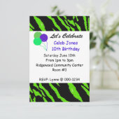 Schwarz-Grün-Tiger-Muster Geburtstagseinladung Einladung (Stehend Vorderseite)