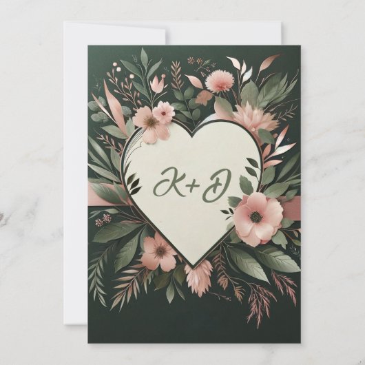 Schwarz-Grün- und Blütenrosa-Blütenhochzeit Einladung (Rückseite)