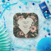 Schwarz-Grün- und Blütenrosa-Blütenhochzeit Pappteller (Party)