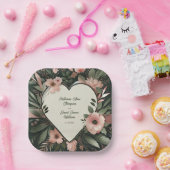 Schwarz-Grün- und Blütenrosa-Blütenhochzeit Pappteller (Party)